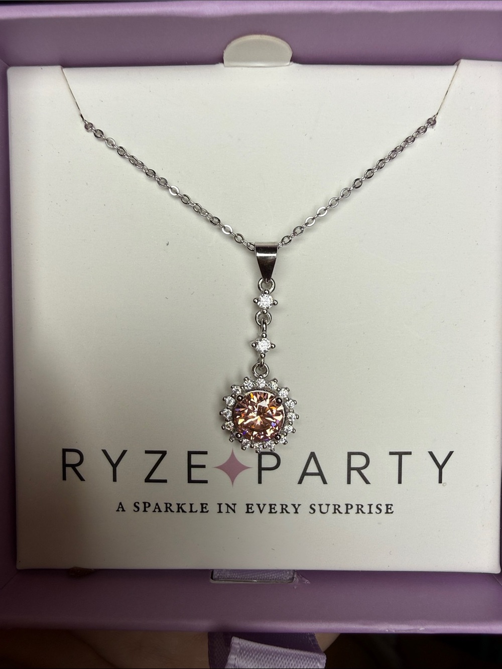 Sterling Silver dangle desert rose cz necklace